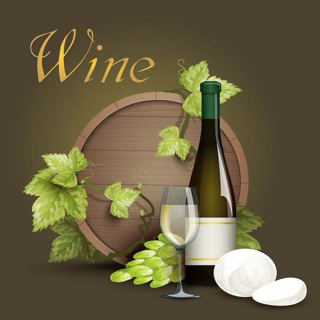 Free vector wine bottle and oak barrel background