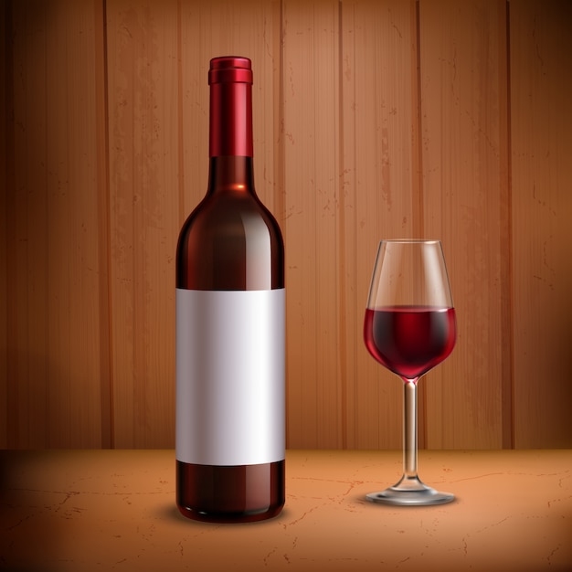 Wine bottle template with glass of red wine