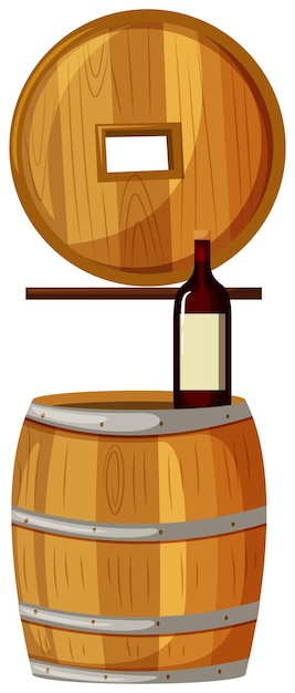 Free vector wine bottle on wooden barrel