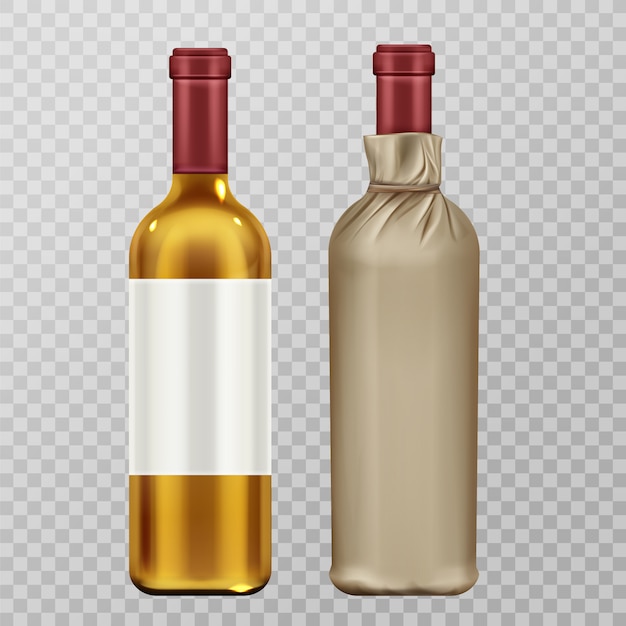 Vettore gratuito bottiglie di vino nell'insieme del pacchetto della carta del mestiere isolato su trasparente