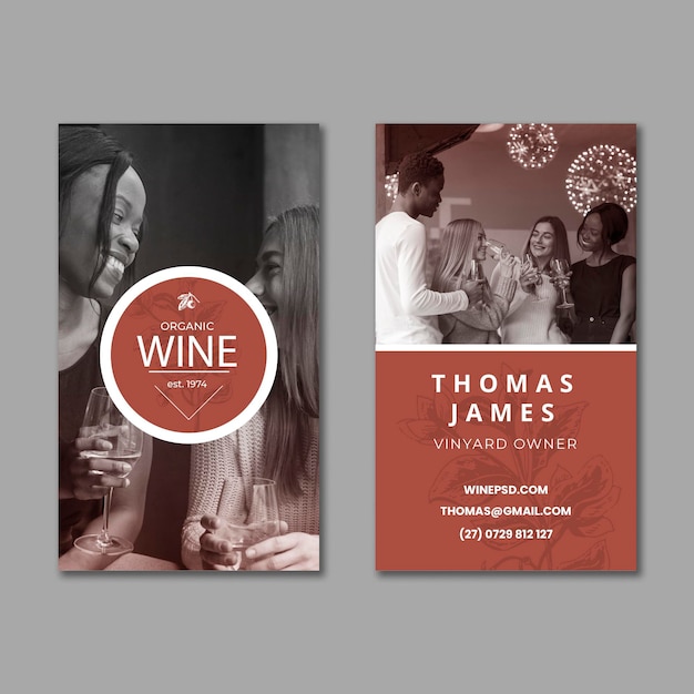 Free vector wine business card template with photo