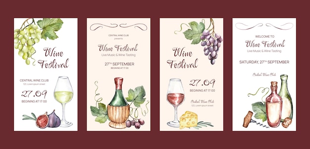 Бесплатное векторное изображение Шаблон историй фестиваля вина в instagram