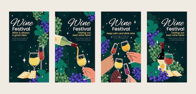 Vettore gratuito template di storie per instagram del festival del vino