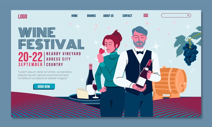 Free Vector wine festival  landing page template