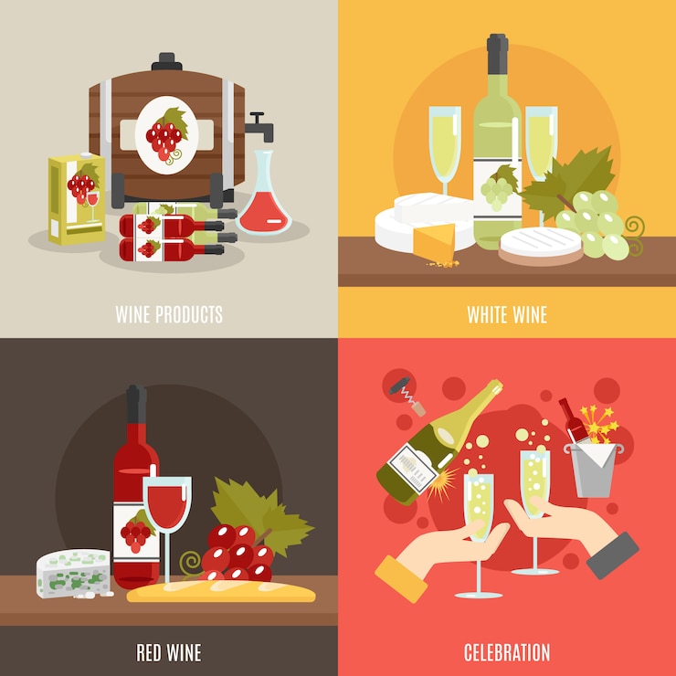Free Vector wine flat set