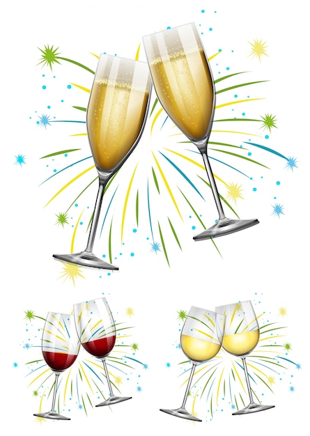 Wine glasses and champagne glasses illustration