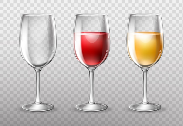 Free vector wine glasses, empty and full of red wine