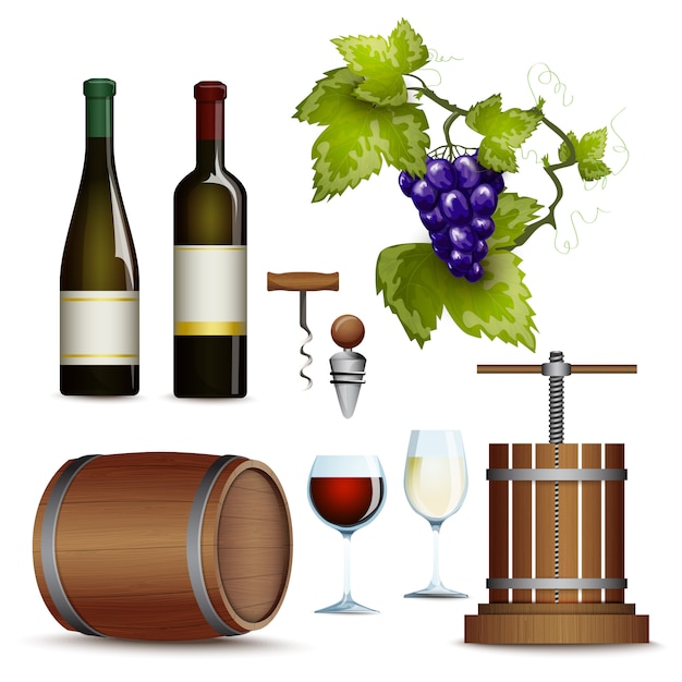 Wine icons collection flat