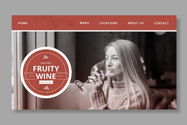 Free vector wine landing page template with photo