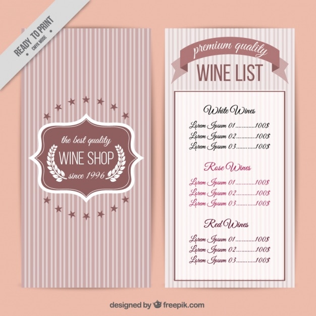 Wine list with striped background