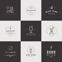 Wine logo set. alcohol menu logos with bottles and glasses