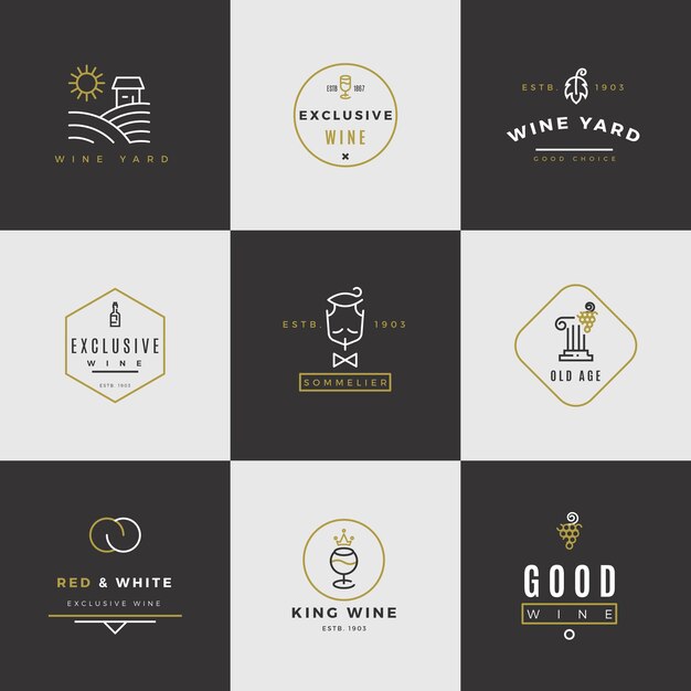 Wine logo set. Alcohol menu logos with bottles and glasses