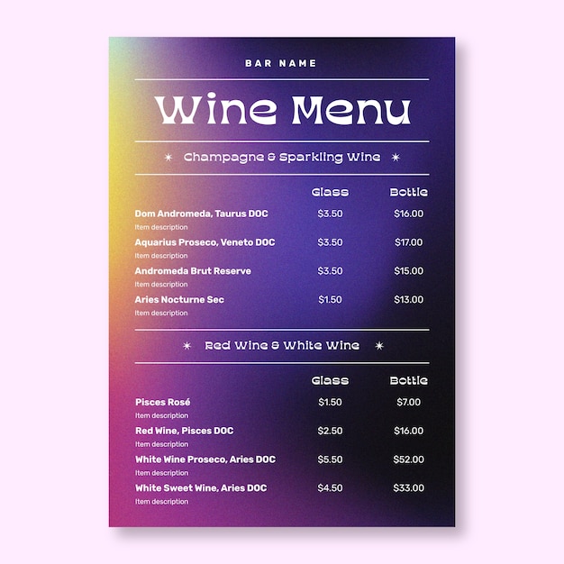 Wine menu template design