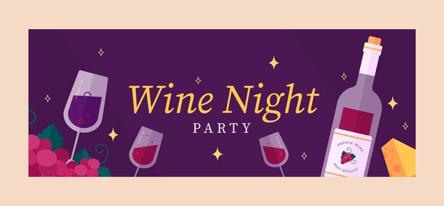 Free vector wine party flat celebration pack facebook cover