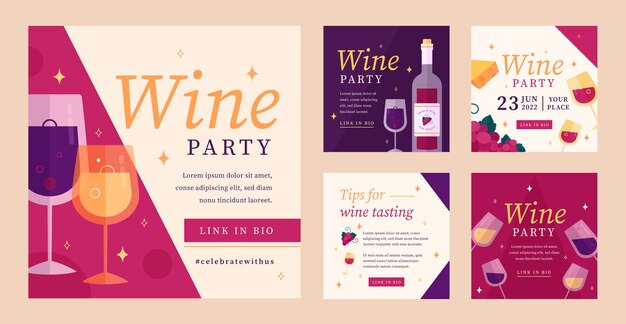 Free vector wine party flat celebration pack ig posts