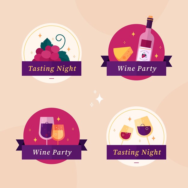 wine party flat celebration pack labels or badges