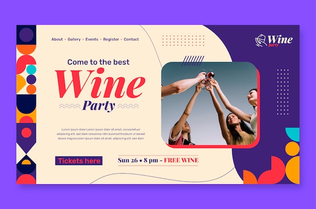 Бесплатное векторное изображение Плоская целевая страница винной вечеринки