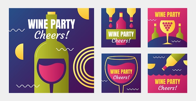 Free vector wine party gradient ig post set