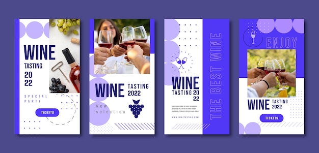 Free vector wine party instagram stories set