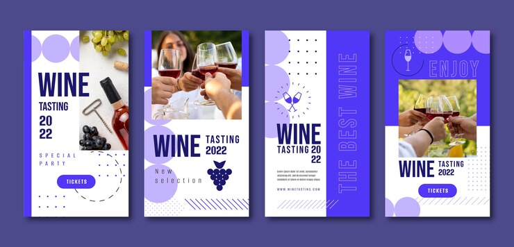 Free Vector wine party instagram stories set