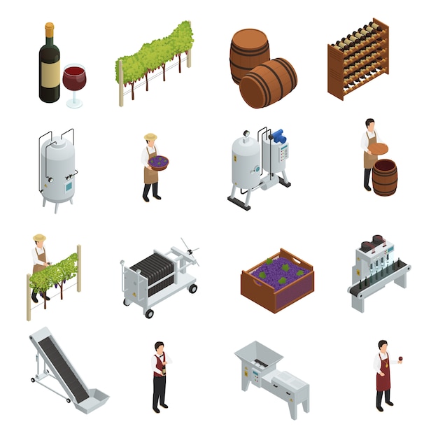 Wine production isometric set