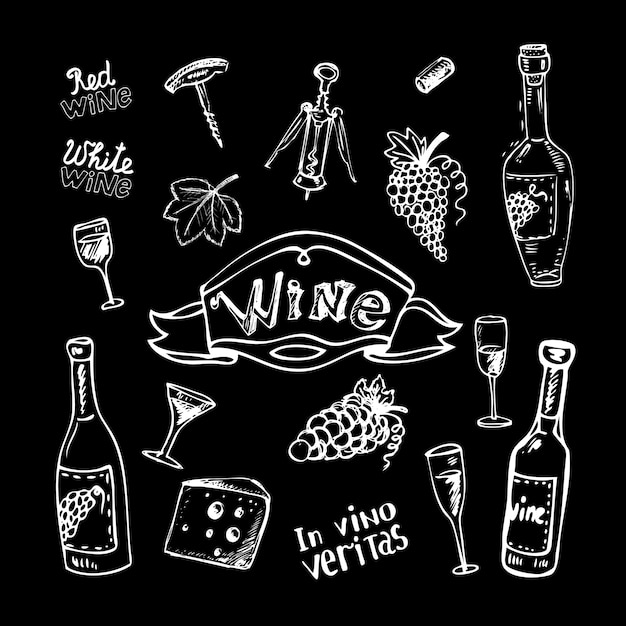 Free vector wine set on chalkboard