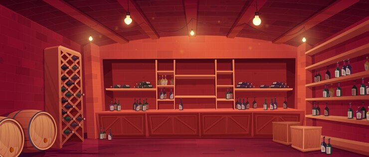 Free Vector wine shop cellar interior with bottles on shelves