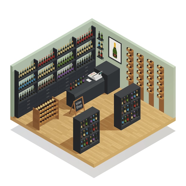 Free vector wine shop isometric composition