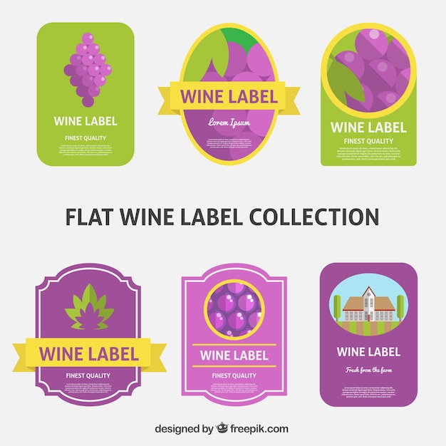 Vettore gratuito sticker collection vino in design piatto