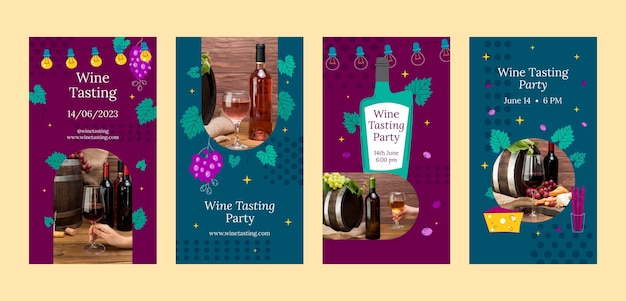 Free vector wine tasting and vineyard instagram stories collection