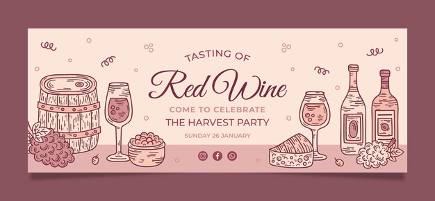 Free vector wine tasting and vineyard social media cover template