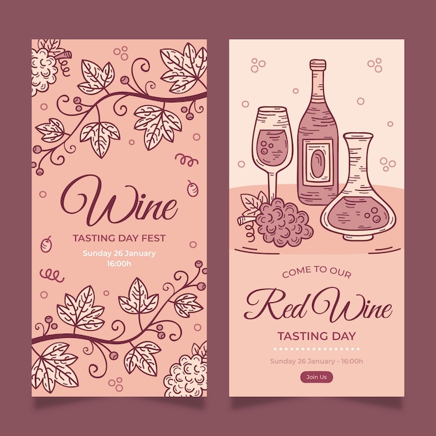 Vettore gratuito set di banner verticali per degustazione di vini e vigneto