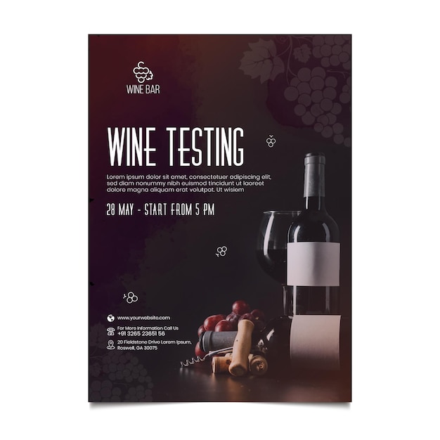 Vettore gratuito modello di poster per la degustazione del vino