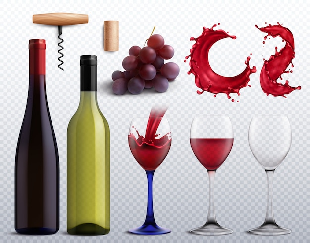 Free vector winery set with grapes, bottles and glasses