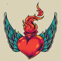 Free vector winged fiery red heart concept