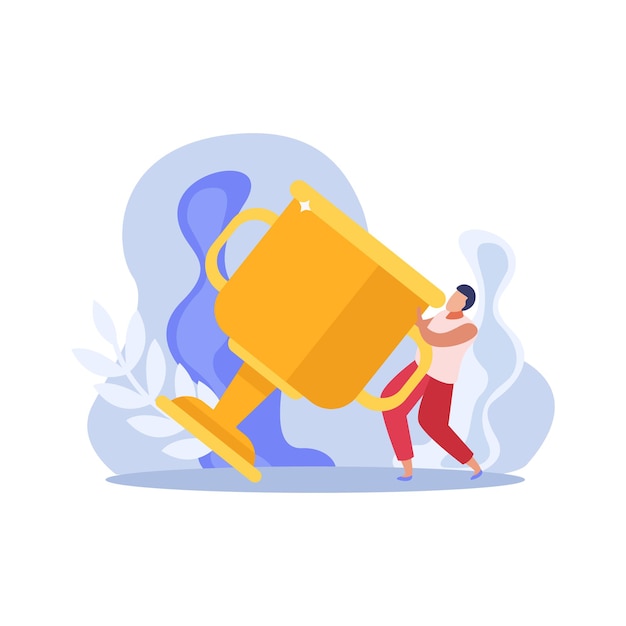 Free vector winner people flat illustration with character and big trophy