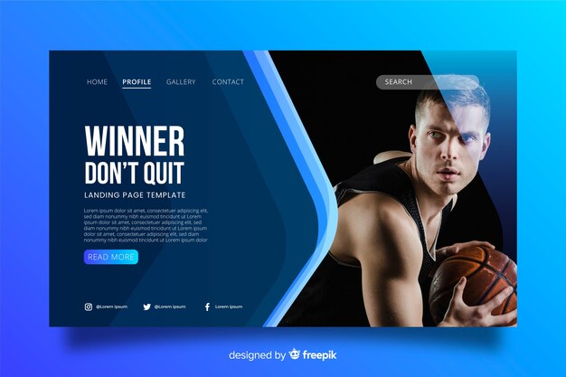 Winner sport landing page with photo