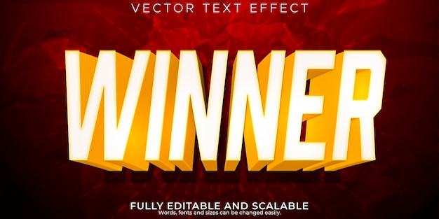 Бесплатное векторное изображение Текстовый эффект победителя, редактируемый стиль текста казино и азартных игр