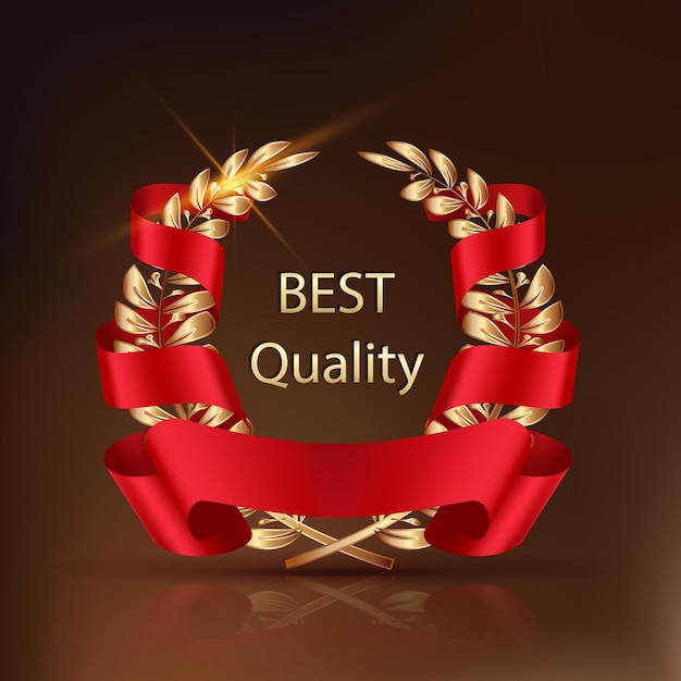 Free vector winner trophy. best quality label golden leaves