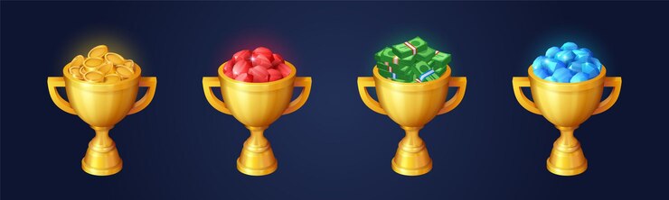 Free Vector winner trophy gold cups with gems and money