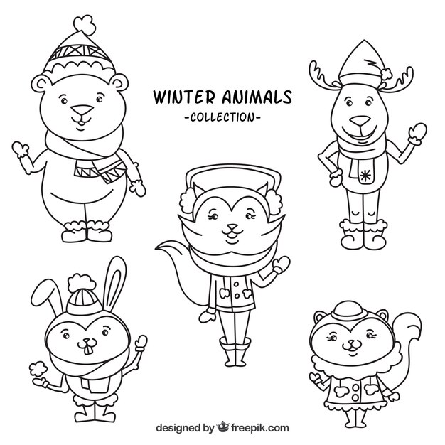 Winter animal collection with clothes