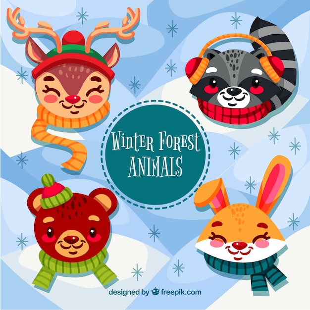 Winter animal set in flat style