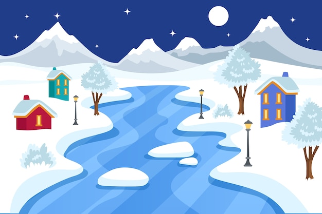 Бесплатное векторное изображение Зимний фон в плоском дизайне