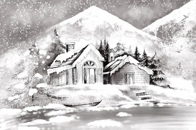 Free vector winter background of snow and frost christmas sketch card design