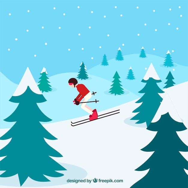 Free vector winter background with a skiing man