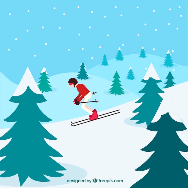 스키 남자와 겨울 배경