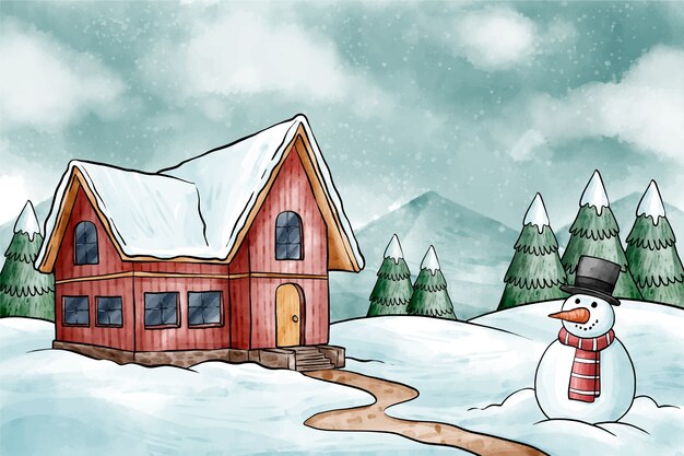 Free Vector winter background with snowman