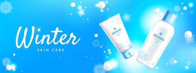 Winter beauty products design banner