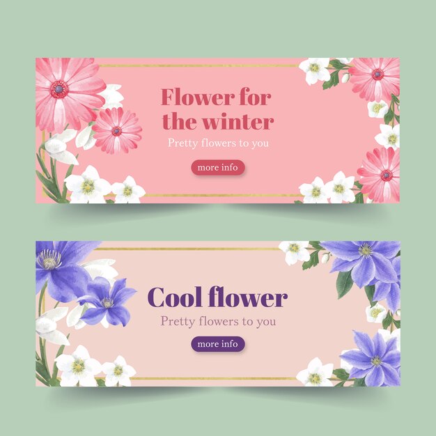 Winter bloom banner with gerbera, coronarius, lilies 