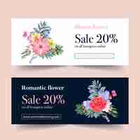 Free vector winter bloom banner with peony, gerbera, lavender